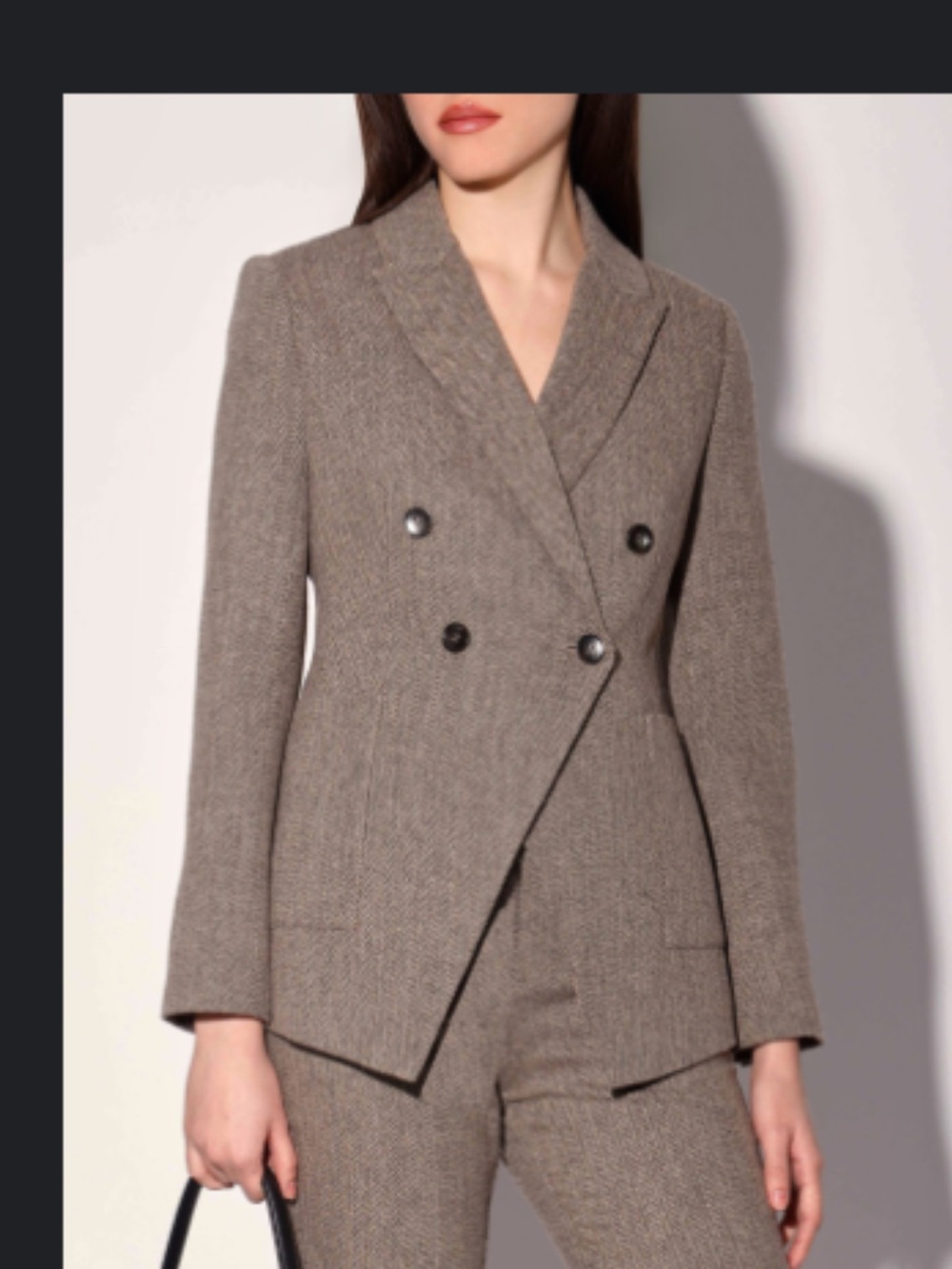 Walter Baker Taupe Double-Breasted Herringbone Blazer